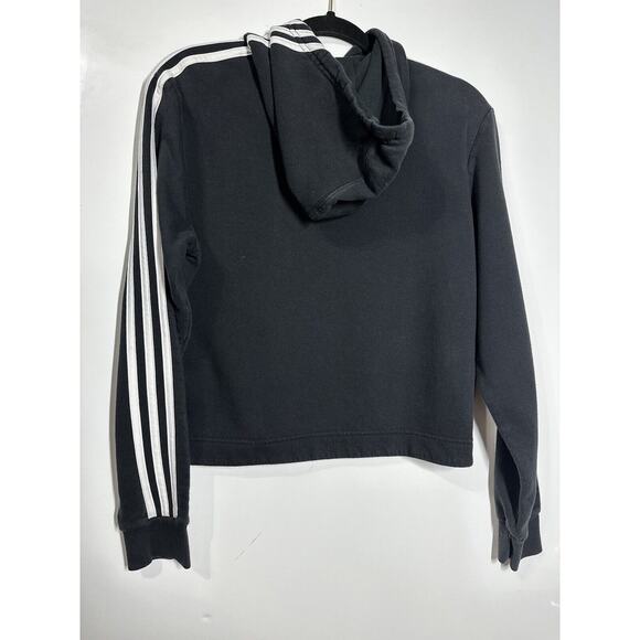 Adidas Essentials 3-Sripes French Terry Crop Hoodie - Womens Medium - Black EUC - Picture 7 of 10